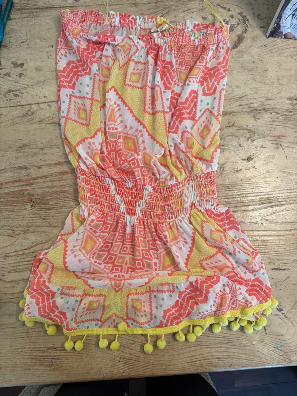 Ramy Brook Pink Coral and Yellow Pom-Pom Swim Coverup